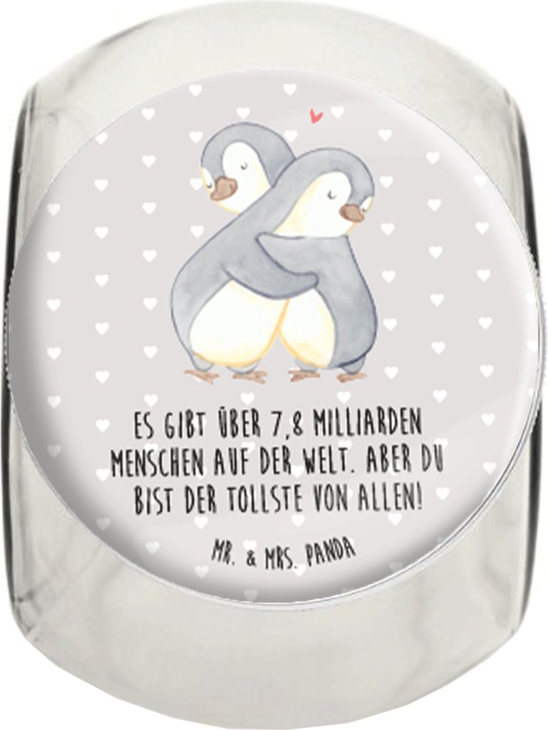 Mr. & Mrs. Panda Bonboniere Pinguine Kuscheln XL 2000ml - Grau Pastell - Geschenk, Naschglas, Teedose, für Frauen, Freund, Valentinstag, Süßigke...