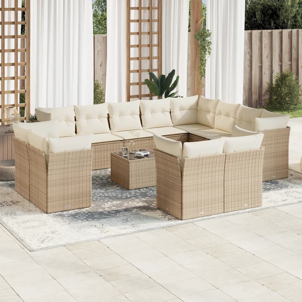 Maison Exclusive - 13-tlg. Garten-Sofagarnitur mit Kissen Beige Poly Rattan