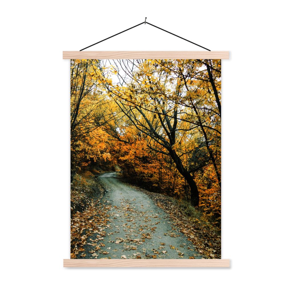 MuchoWow Textilposter Blätter - Herbst - Wald 120x160 cm mit holzfarbenen Rahmen - Plakatkarton