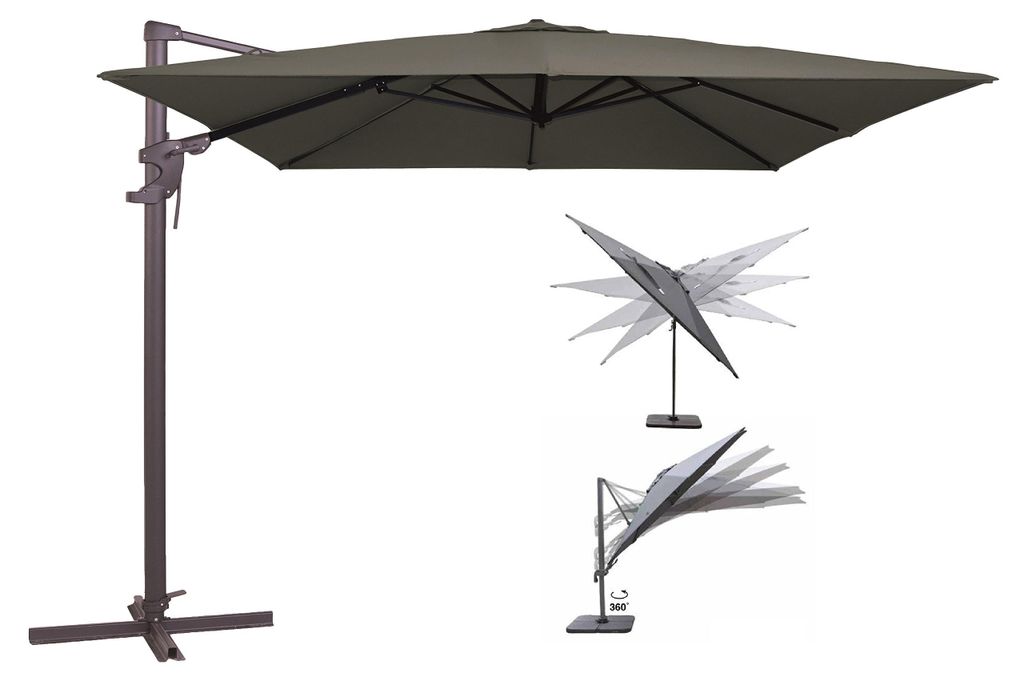 Monaco Flex 300x300 cm Freiarmschirm in Anthrazit, inklusive Ständer, längen- und mastverstellbar, UV-Schutz 50 Plus