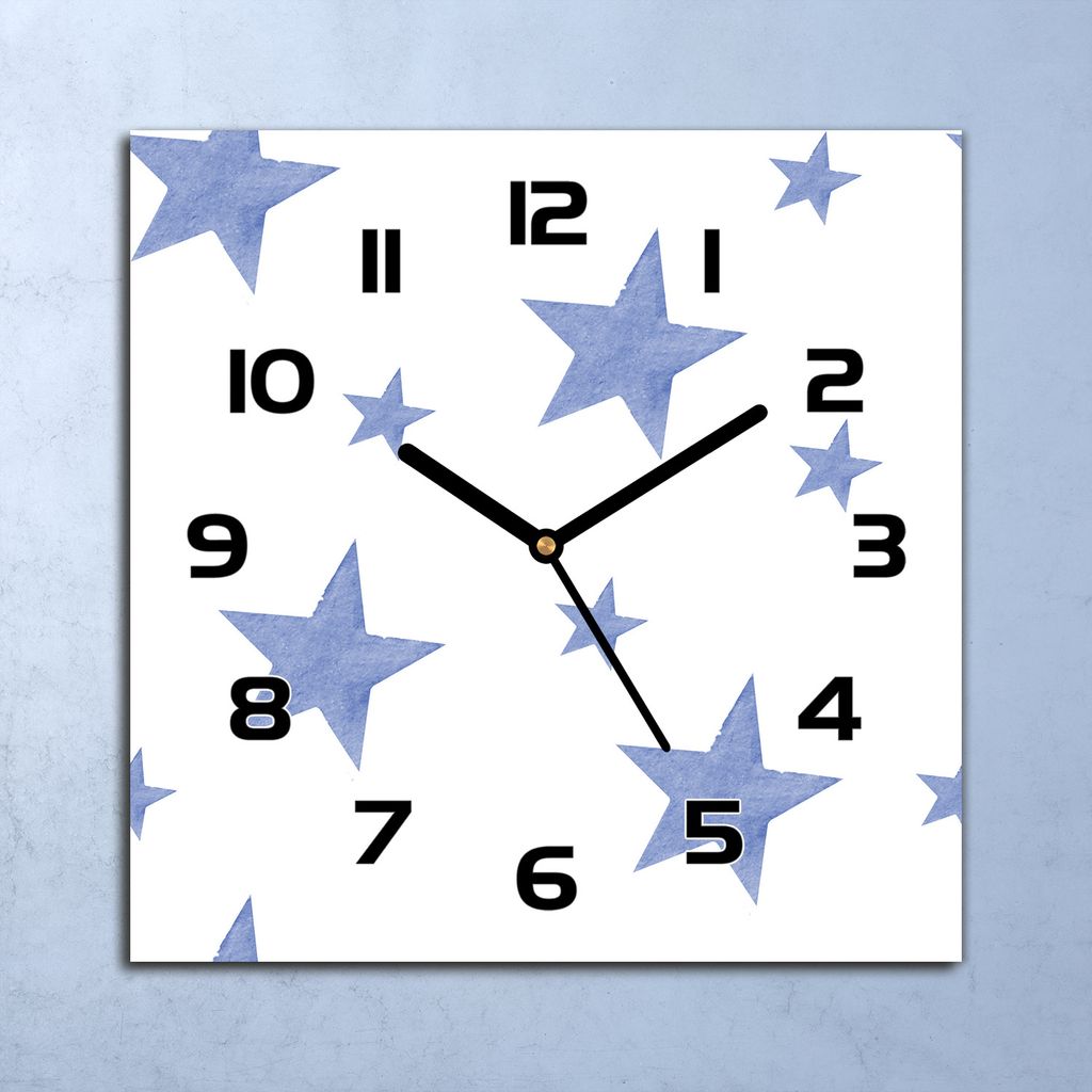Wanduhr Echt-Glas-Küchenuhr Blaue Sterne Quarz Lautlos 30x30 Deko Bilder