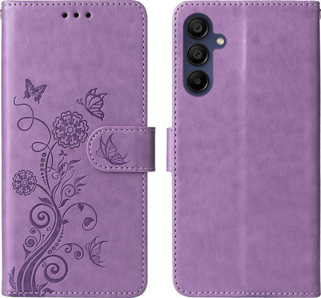 Mobigear Flowers Samsung Galaxy A17 Hülle Klapphülle Geldbörse - Lila