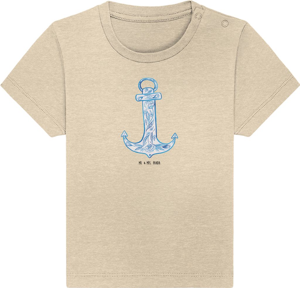 Mr. & Mrs. Panda Organic Baby Shirt Anker Blau 12. - 18. Monat - Natural Raw - Geschenk, Lustige Sprüche, Kinder T-Shirt, Top, , Baumwolle, Babyshirt