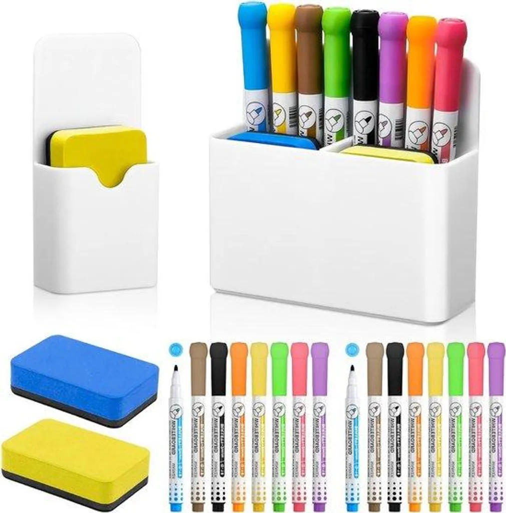 Lot de 16 marqueurs pour tableau blanc effaçables avec boîte de rangement