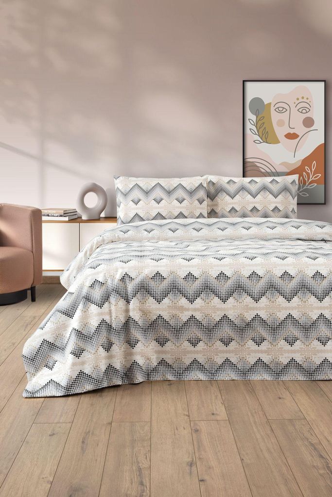 Liebevoll gemustertes Doppelbettbezug-Set – Doppelbettbezug-Set mit Spannbettlaken