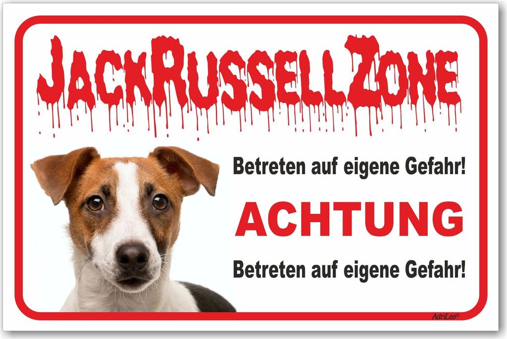 AdriLeo Schild - Vorsicht Jack Russell Terrier - Zone - Achtung Hund - 15x20cm