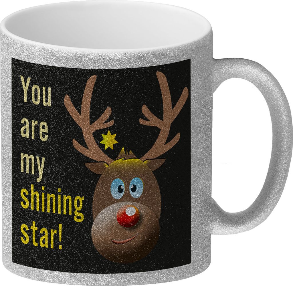 Weihnachten Glitzer-Kaffeebecher mit Rentier Motiv in Schwarz