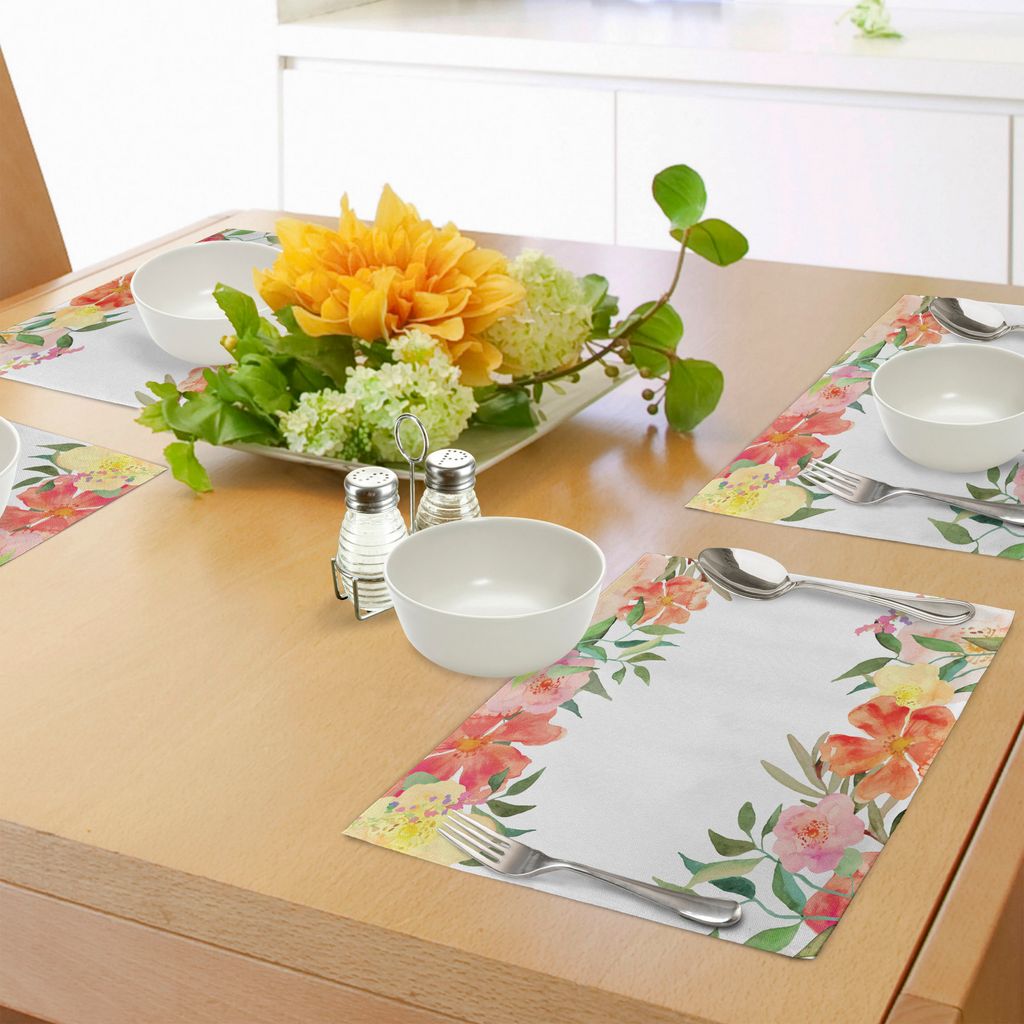 ABAKUHAUS Blumen Platzmatten, Blütenblätter mit sanften Pastelltönen Bouquet Blooms Shabby Colours Feminines Motiv, Tiscjdeco aus Farbfesten Sto...