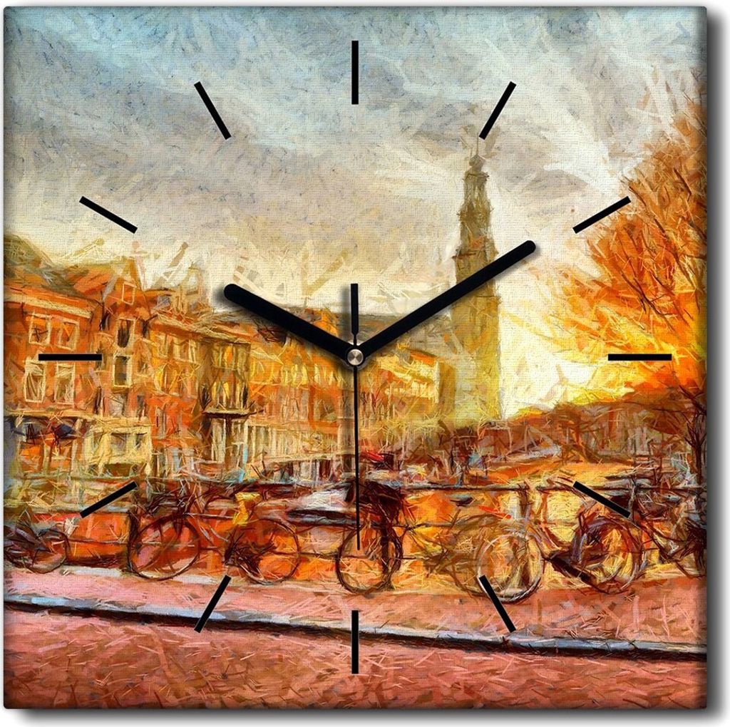 Coloray Uhr auf Leinwand 30x30 cm Wand Uhr Dekoration Wohnzimmer Segeltuch schwarze Hände -Amsterdam Canal Night.