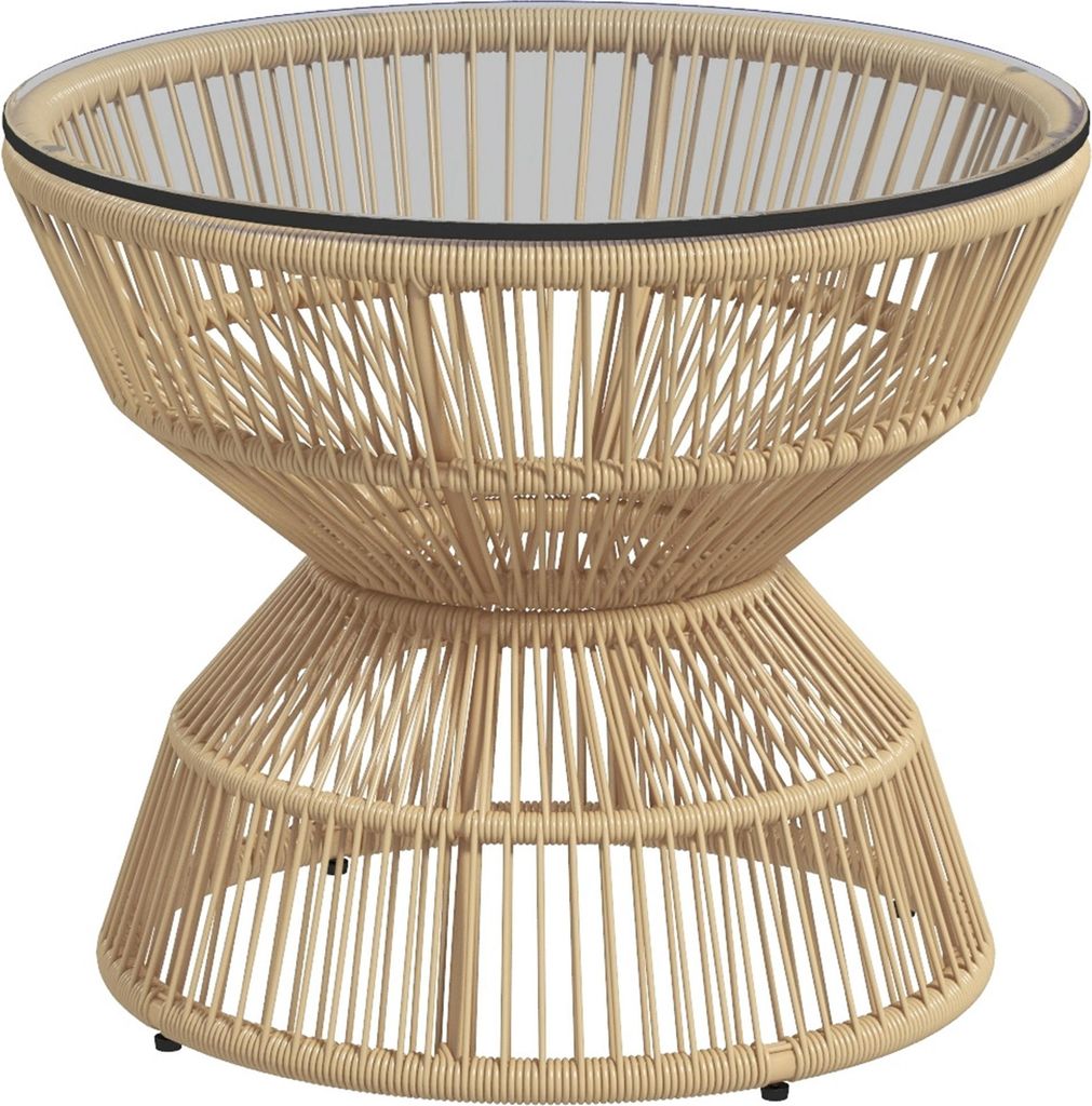 Outdoor-Beistelltisch Gartentisch Rattan-Beistelltisch, Glasplatte, PE-Rattan, 60 cm x 60 cm x 50 cm, Natur