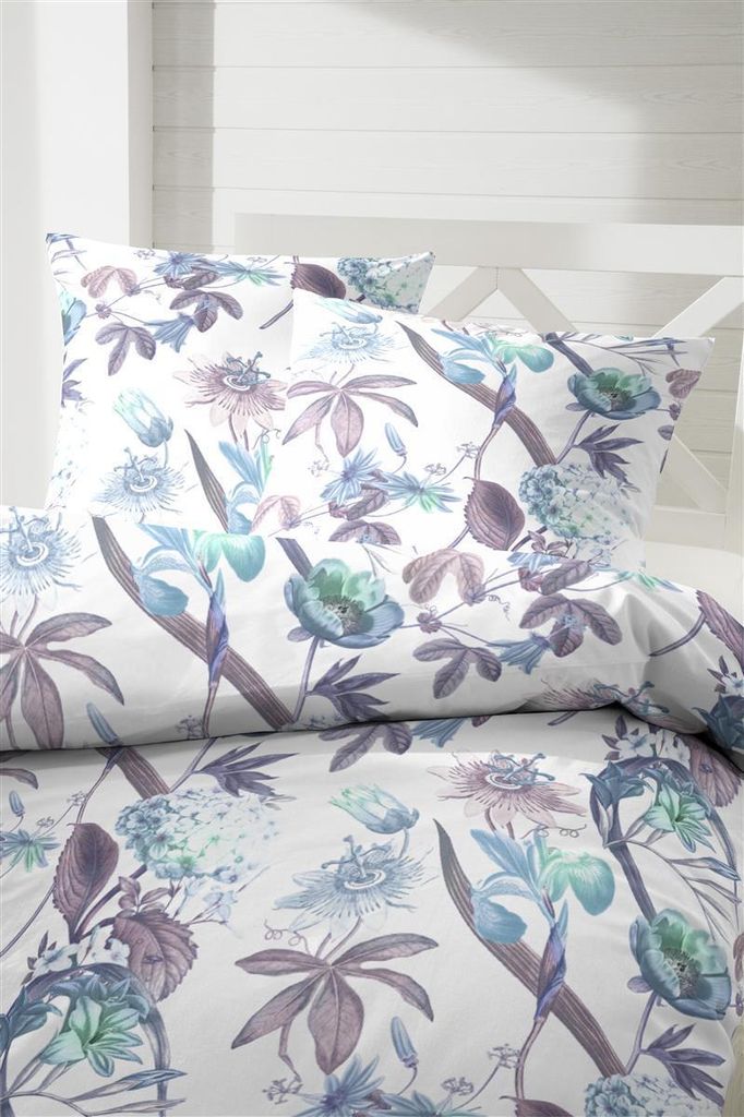 Primera Mako-Satin Bettwäsche 135x200 Blätter Gräser petrol aubergine 243203-36