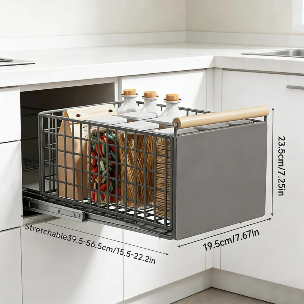 Panier coulissant de cuisine pour optimiser un grand garde-manger, L
