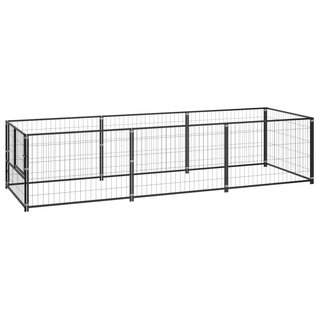 Chenil Extérieur en Acier Noir 3 m² - Enclos de Jardin pour Grands Chiens
