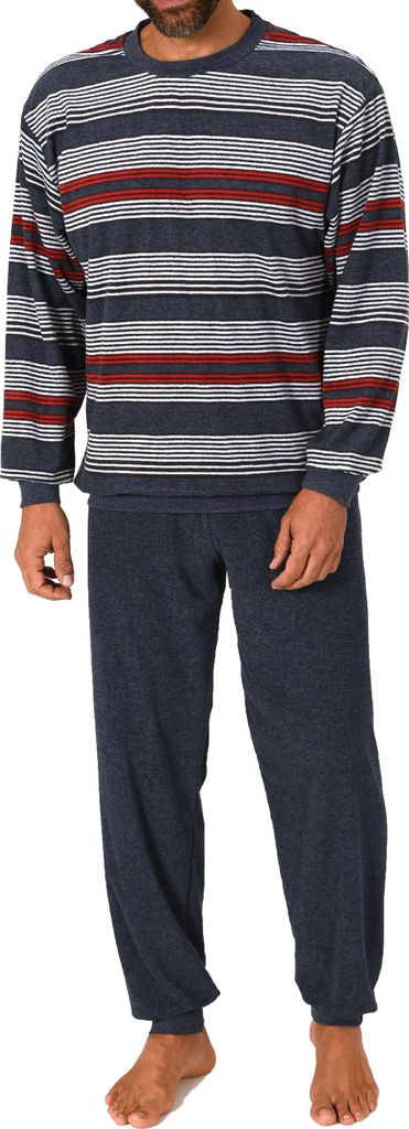 Normann Herren Frottee Schlafanzug langarm mit Bündchen - auch in Übergrössen ; rot , 60