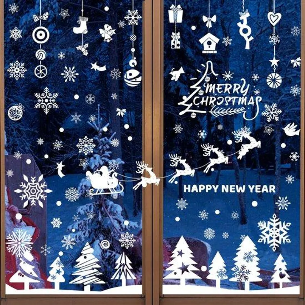 Stickers Noël électrostatiques 186 pièces décorations hiver sans colle