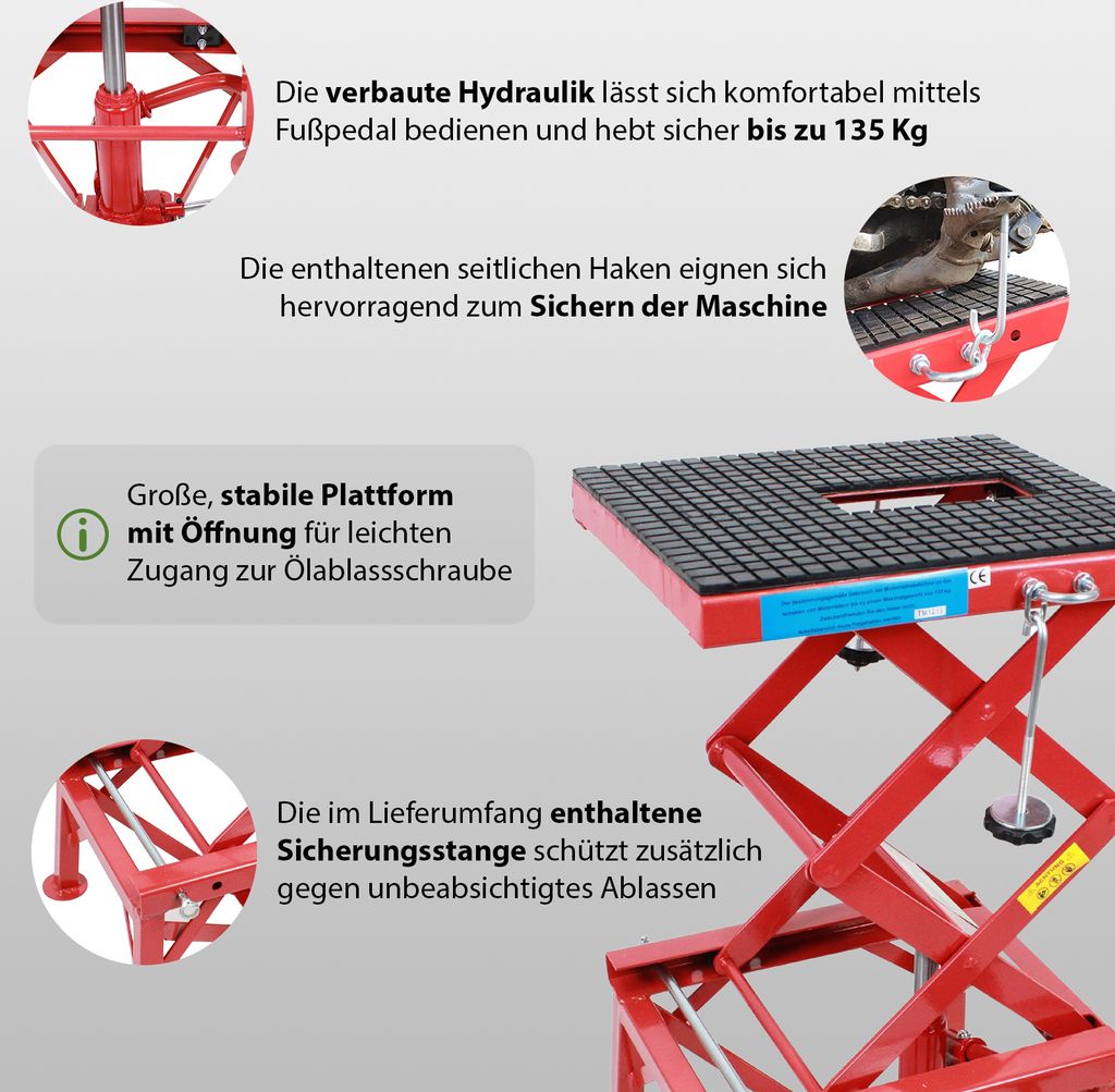 Motorradheber 135 kg Motorrad Hebebühne 340 - 870 mm Produktbild 4