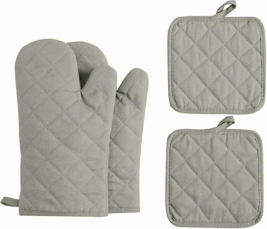 INF Baumwoll-Ofenhandschuhe und Topflappen Set - Hitzebeständige Handschuhe, 4-teilig Grün