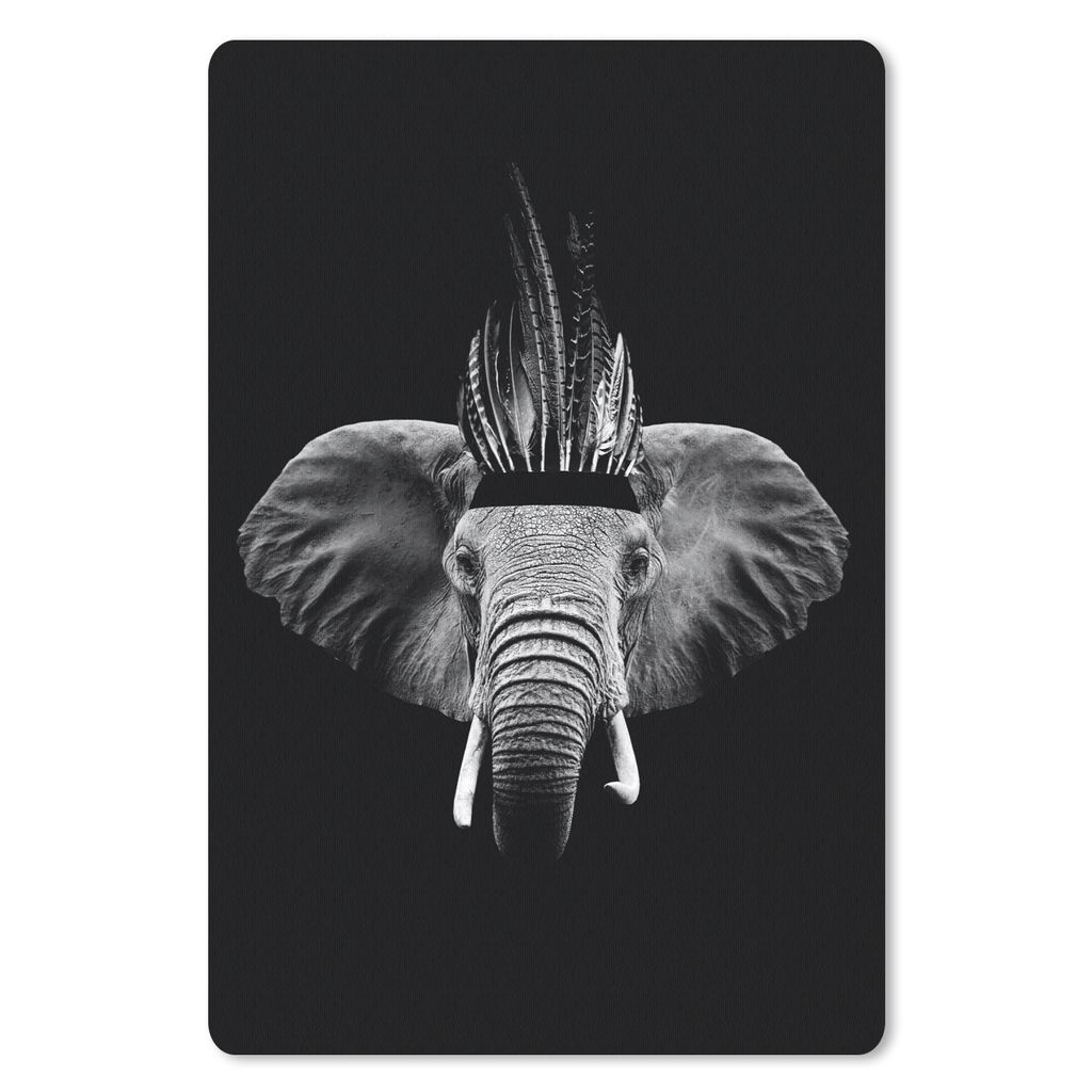 MuchoWow Mauspad Mousepad Elefant mit indischem Käfig vor schwarzem Hintergrund - schwarz und weiß 40x60 cm - Mousepads - Maus Mat - Pad - Maus...