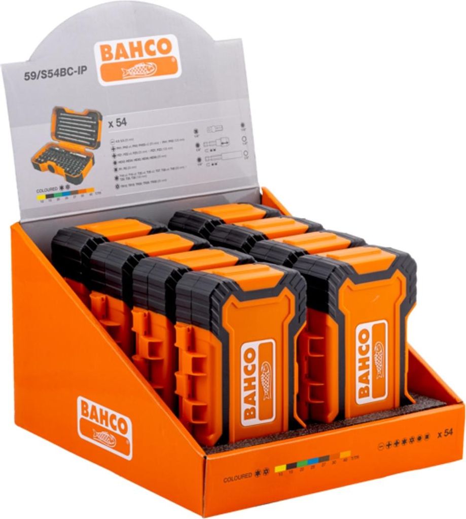 Bahco 1/4-Bitsatz für Schlitz-, Phillips-, Pozidriv-, Sechskant- und TX-Tamper-Schrauben 30 mm × 19 mm × 28 mm - 8 Stk. pro Kartondisplay