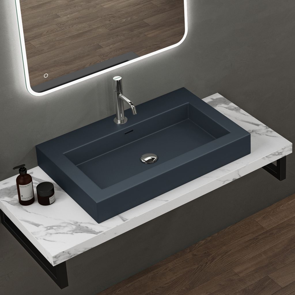 doporro Waschbecken 73x48x10cm Aufsatzwaschbecken matt Anthrazit aus Mineralguss Gussmarmor Waschtisch Colossum18