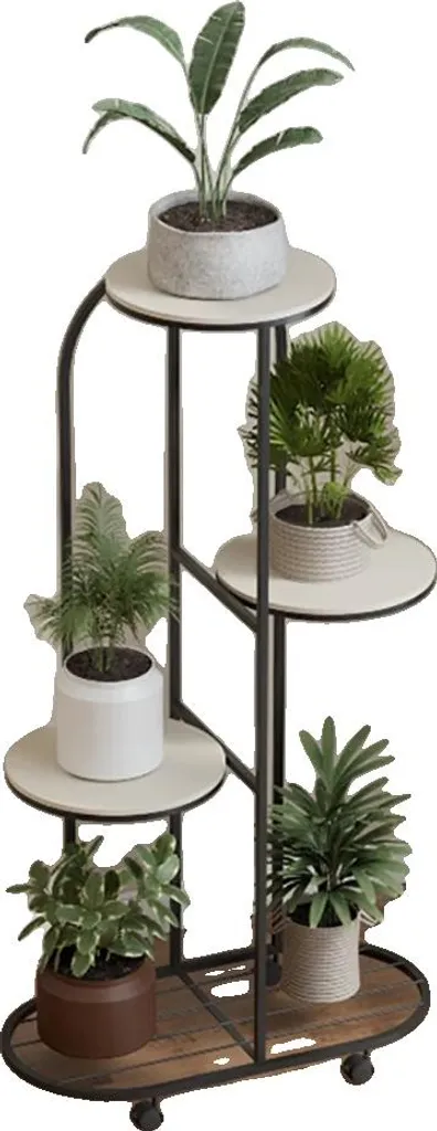 Étagère à fleurs 4 niveaux noire - Support robuste à mobilité facile