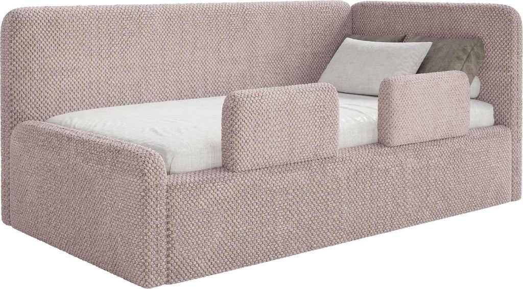 Selsey Fanko – Jugendbett 90x200 cm mit Kopfteil rechts, Plüsch, Puderrosa