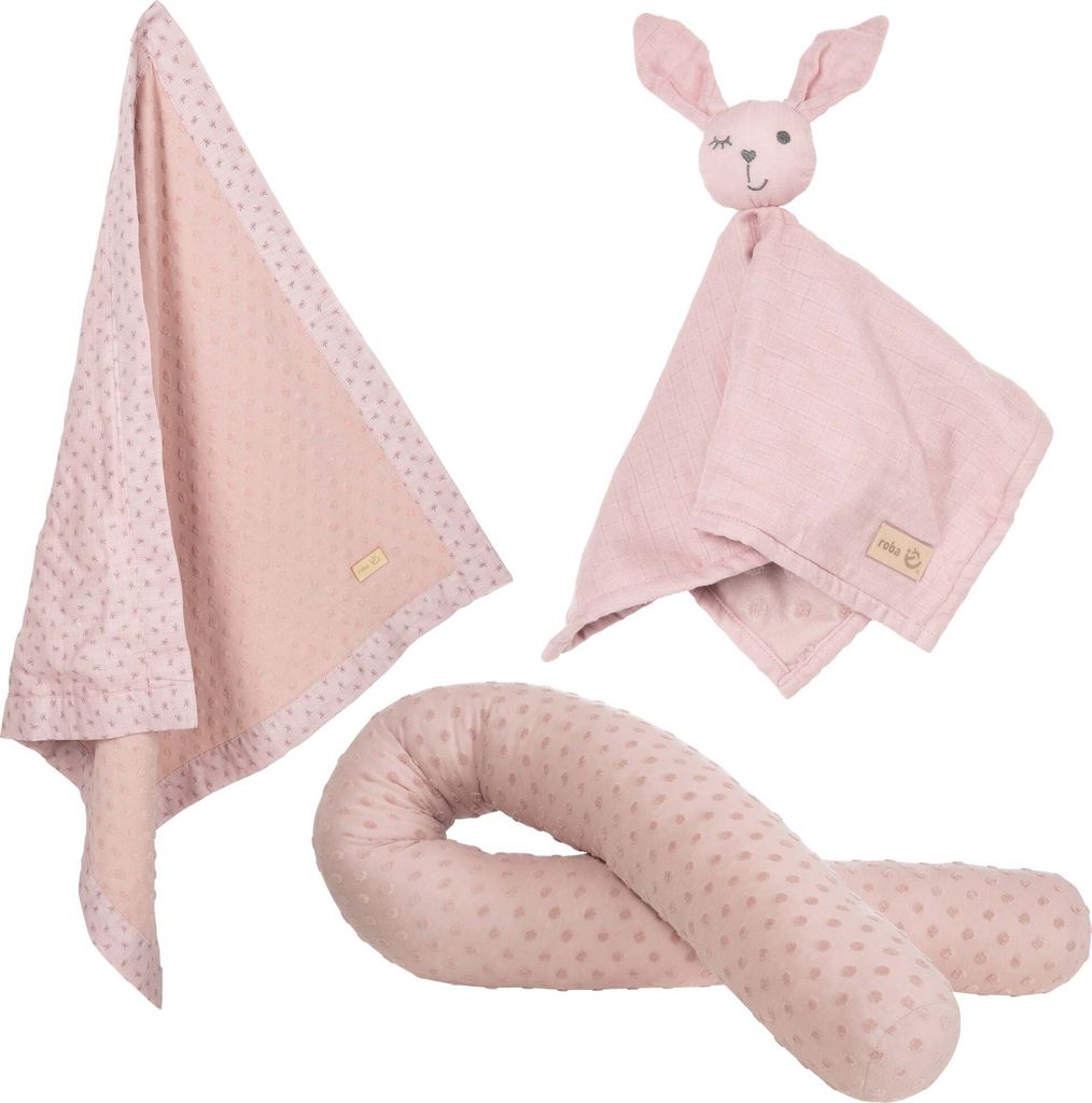 roba organic Geschenkset 'Lil Planet' rosa/mauve, -Bettschlange, -Decke & -Schmusetuch, GOTS
