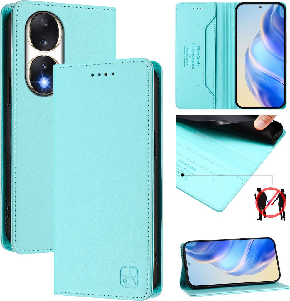 Lederhülle für Honor 90 Hülle Flip Brieftasche Kartenfächern Ständer Schutzhülle Türkis