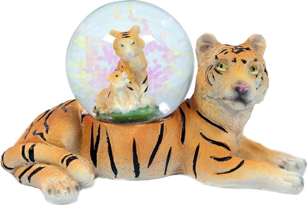 Glitzerkugel Tiger braun, liegend Raubkatze Schneekugel Tier Tiere Schneekugeln