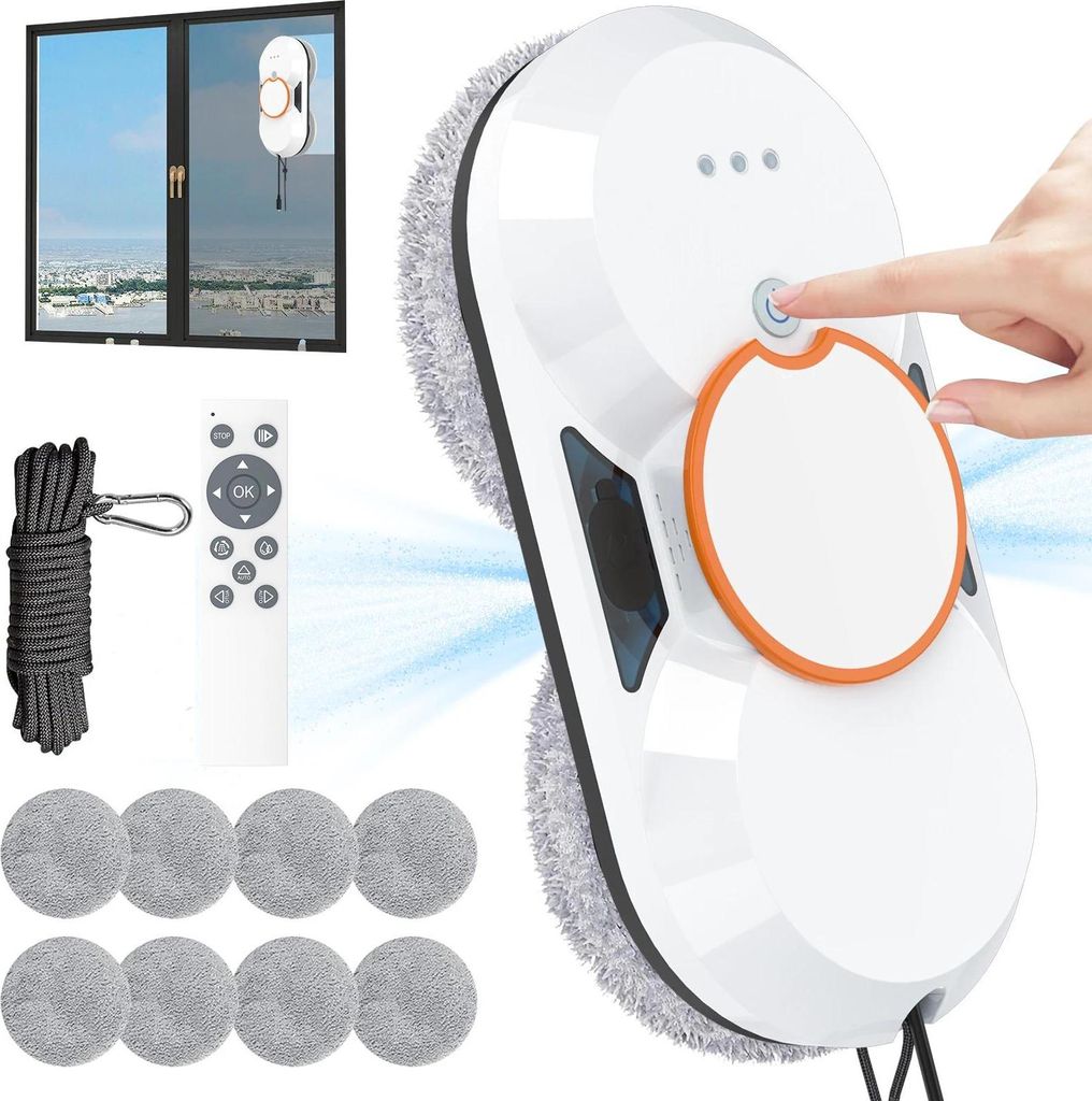 Fensterputzroboter - Elektrischer Glasreiniger - Automatisches Sprühen - 3800 Pa Saugkraft - Fernbedienung - 220 V EU-Stecker - Weiß
