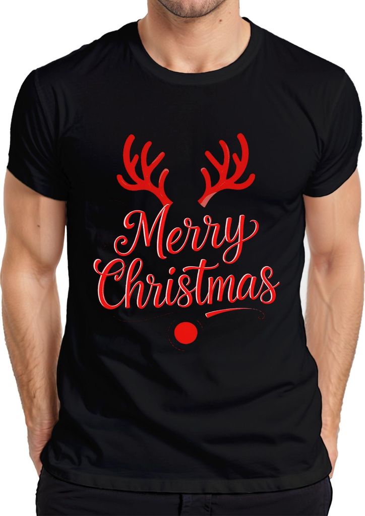 Merry Christmas Rentier Rudolph Weihnachten Festlich Lustig Retro Herren T-Shirt, Schwarz, L