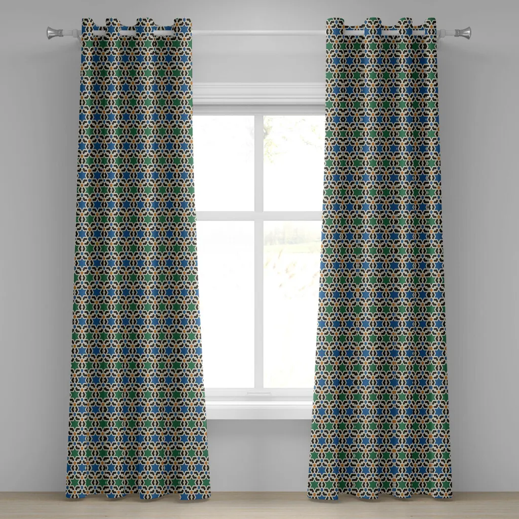 Rideaux décoratifs 2 panneaux motif géométrique zellige style oriental
