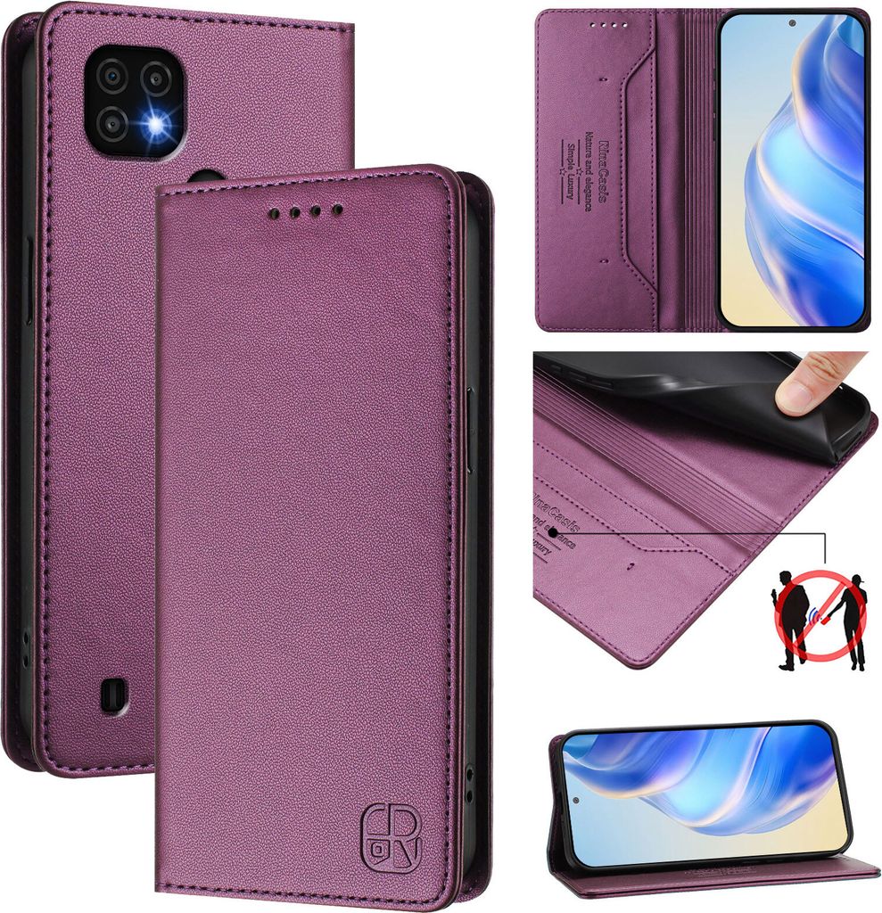 Lederhülle für Realme C20/Realme C11 2021/Realme C21 Hülle Flip Brieftasche Kartenfächern Ständer Schutzhülle Lila