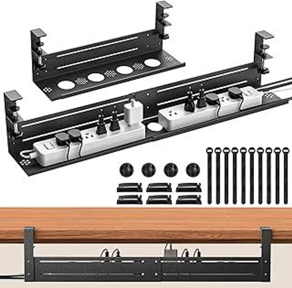 Ausziehbarer Kabelkanal Schreibtisch 2 in 1 - Bohrfreies Kabelmanagement 46–73 cm mit Klemmmontage für Büro-, Gaming- & Stehtische (Schwarz)