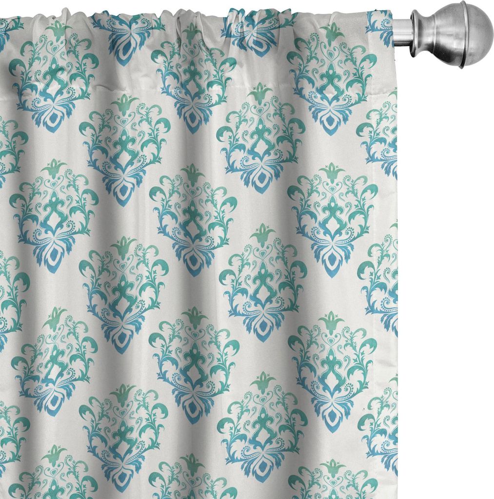 ABAKUHAUS orientalisch Vorhänge, Gardinen, Vintage Style königliche Damast-Motive Flourishes Inspired, 2 Stück 75 x 175 cm, Deep Sky Blau Seafoam
