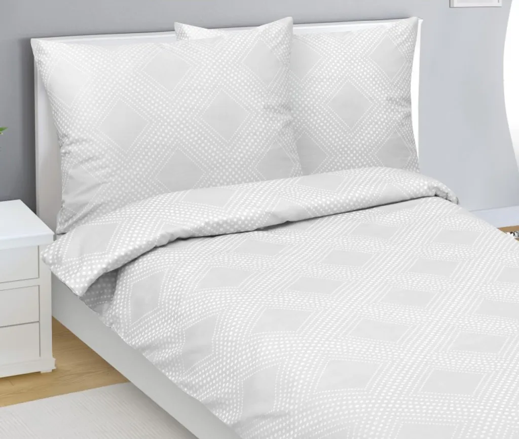 Set Copripiumino Sateen Lino e Cotone | Bianco-Grigio 140x220 Luxury