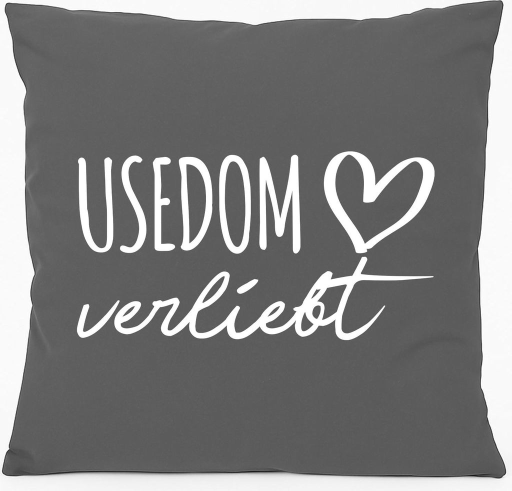 Huuraa Kissen Usedom verliebt 40x40cm mit Füllung Steel Grey Baumwolle Dekokissen Geschenkidee