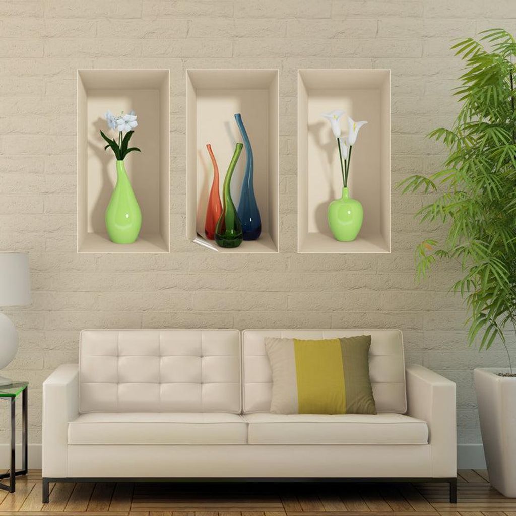 3D-Effekt-Aufkleber mit farbigen Glasvasen, 80 x 120 cm