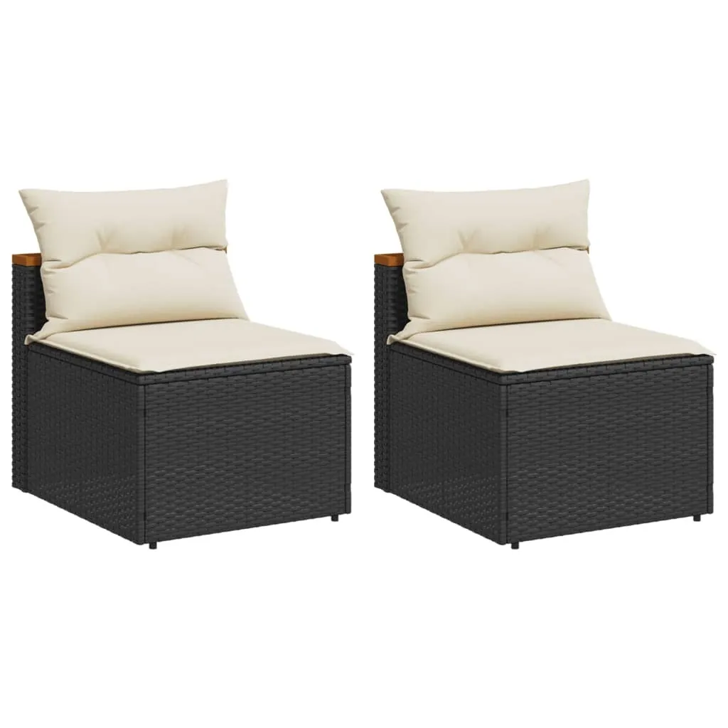 Chauffeuses de jardin en résine tressée noire et coussins moelleux lot de 2