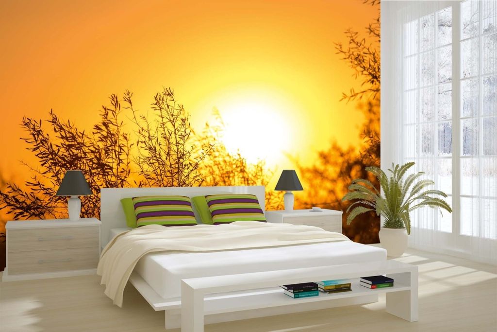 Vlies Fototapete BAUM IM SONNENAUFGANG 375 x 250 cm (inkl. Kleister) - Vlies Tapete, Wandtapete, Wandbilder - Tapete für Wohnzimmer Schlafzimmer, ...