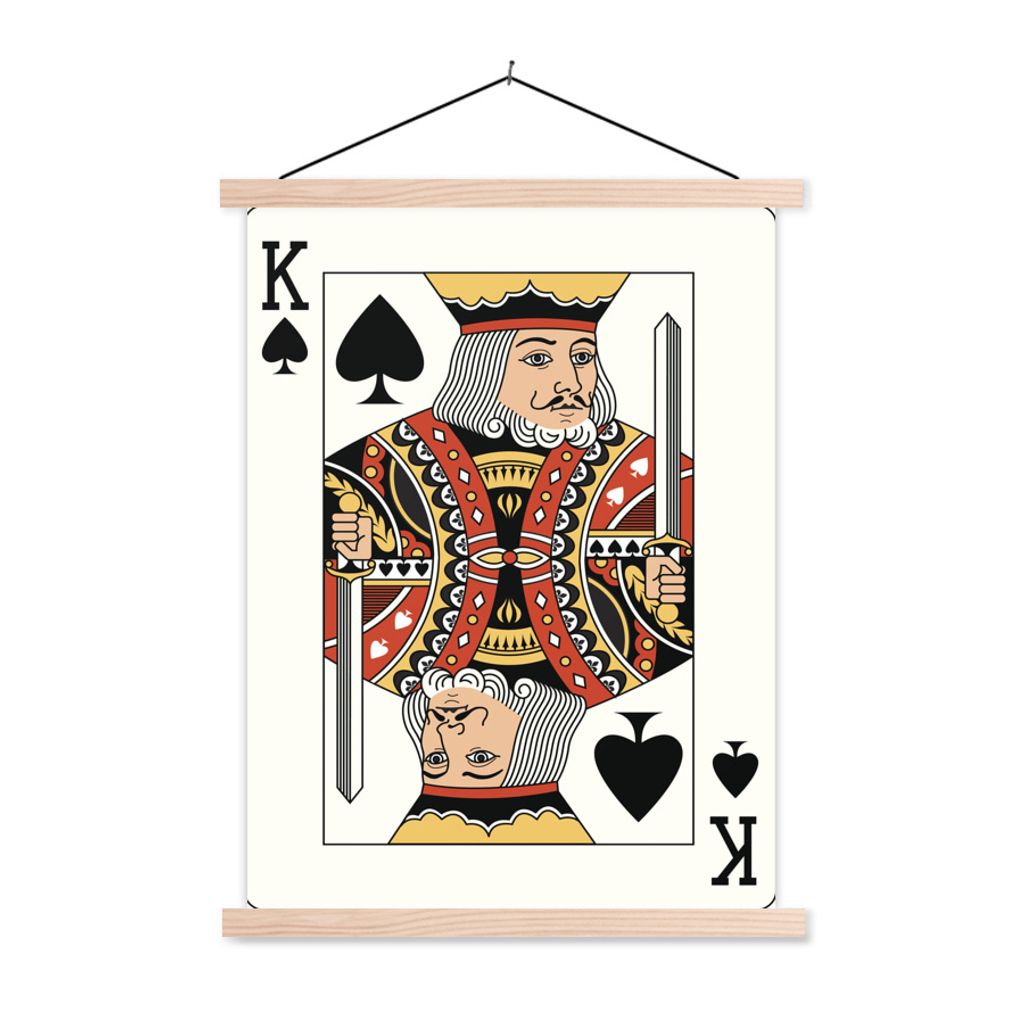 MuchoWow Textilposter Illustration einer Pik-König-Spielkarte 40x53 cm mit holzfarbenen Rahmen - Schlafzimmer