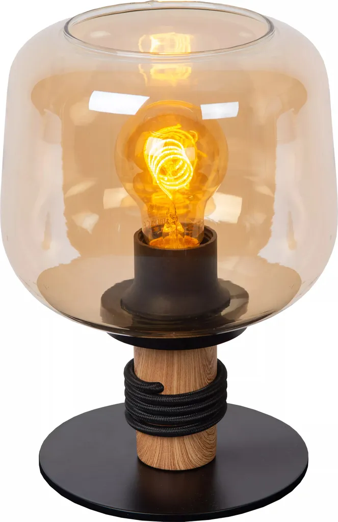 Lampe à poser industrielle en verre ambré et métal noir 25x18 cm