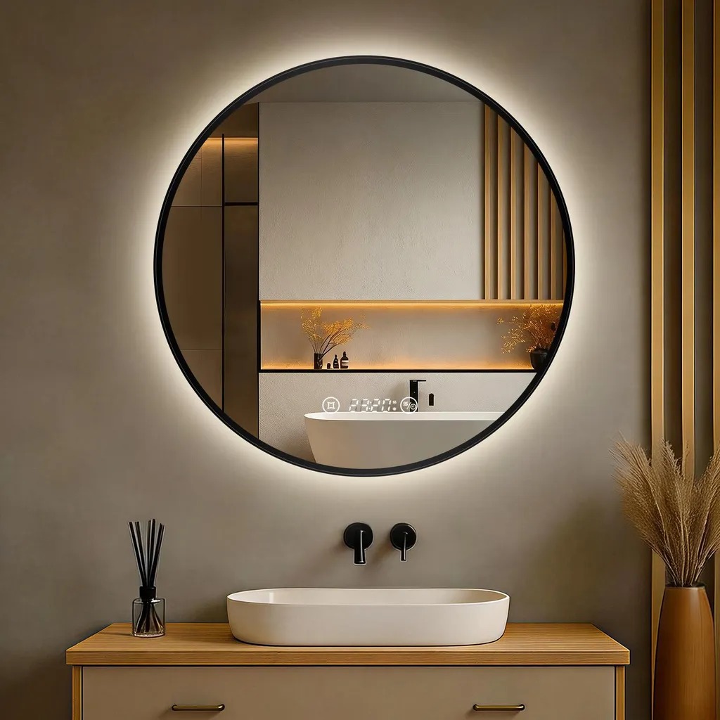 Specchio Bagno LED Rotondo 60cm Nero S'AFIELINA | Touch & Antifog