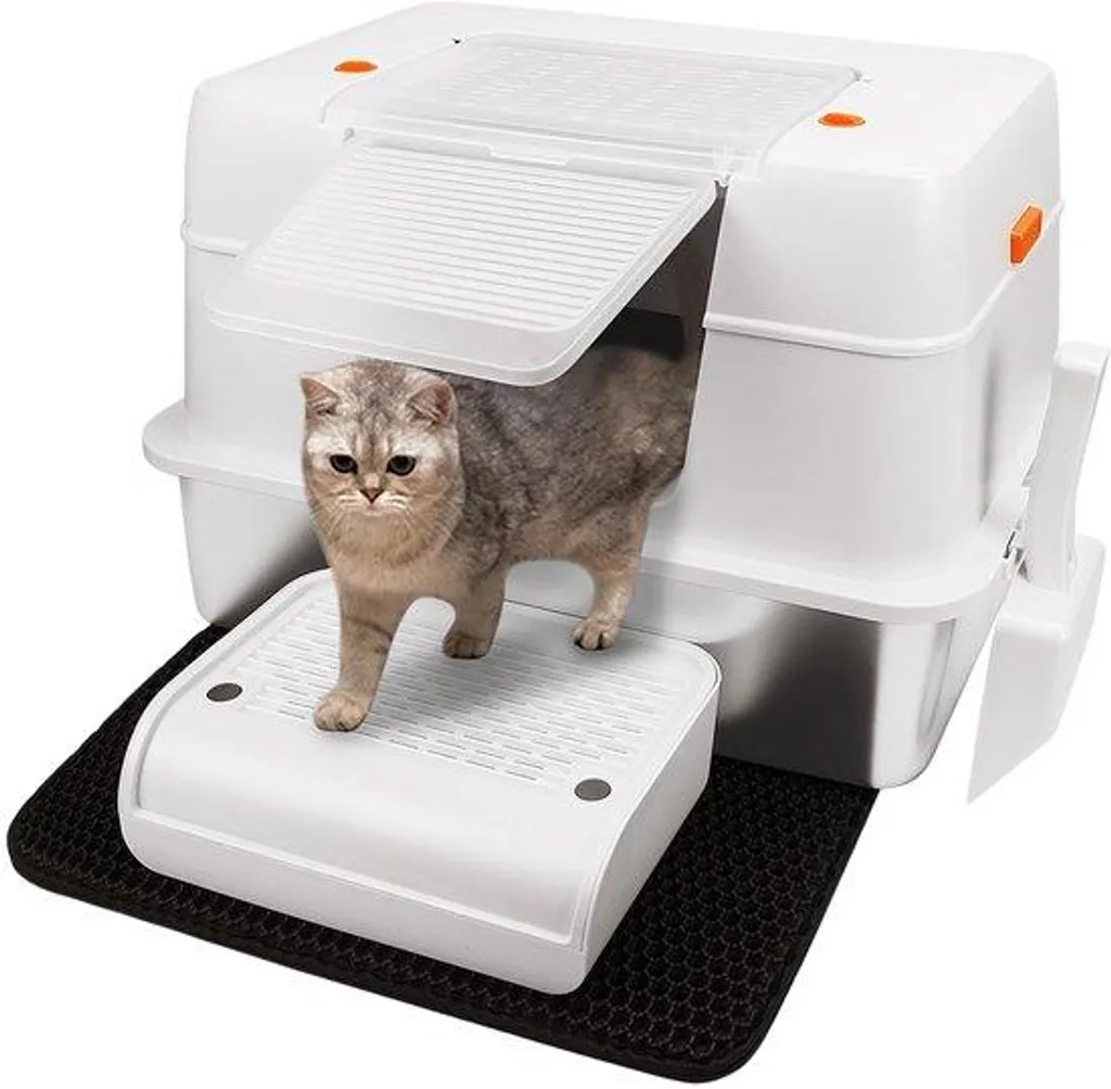 Grande cage d'intérieur pour chat en inox beige, modèle XL anti-odeurs