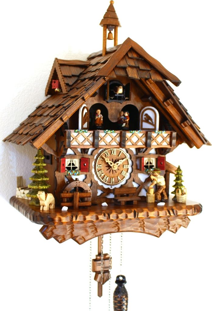 Schwarzwälder Kuckucksuhr Fachwerkhaus Quarz beweglicher Holzhacker Musik, batteriebetriebenes Quarzwerk
