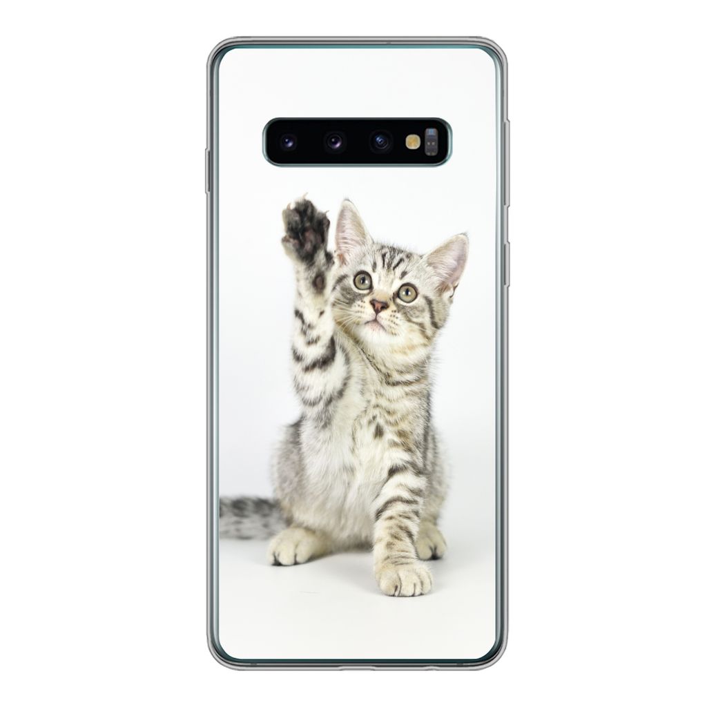 MuchoWow Handyhülle Schutzhülle Hülle für Samsung Galaxy S10 Kätzchen - Pfote - Weiß - Mädchen - Kinder - Jungen - Kind Silikon Softcase H...