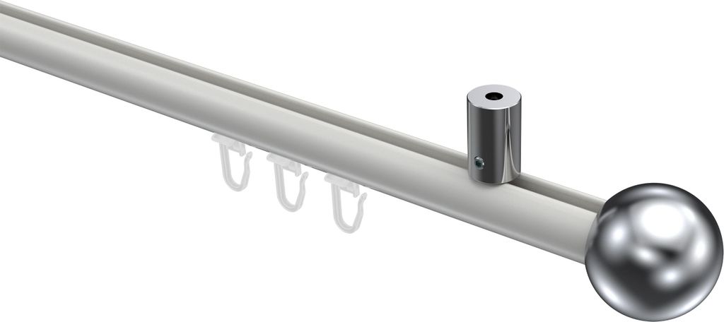 Interdeco Innenlaufstange / Gardinenstange mit Innenlauf Weiß / Chrom, Typ Sonius Luino (Kugel) Deckenmontage, 20 mm Ø 1-läufig, 220 cm