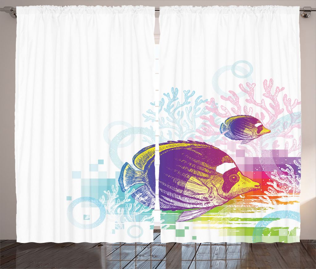 ABAKUHAUS Kids Rustikaler Vorhang, Fisch Meer Theme, Wohnzimmer Universalband Gardinen mit Schlaufen und Haken, 280 x 245 cm, Mehrfarbig