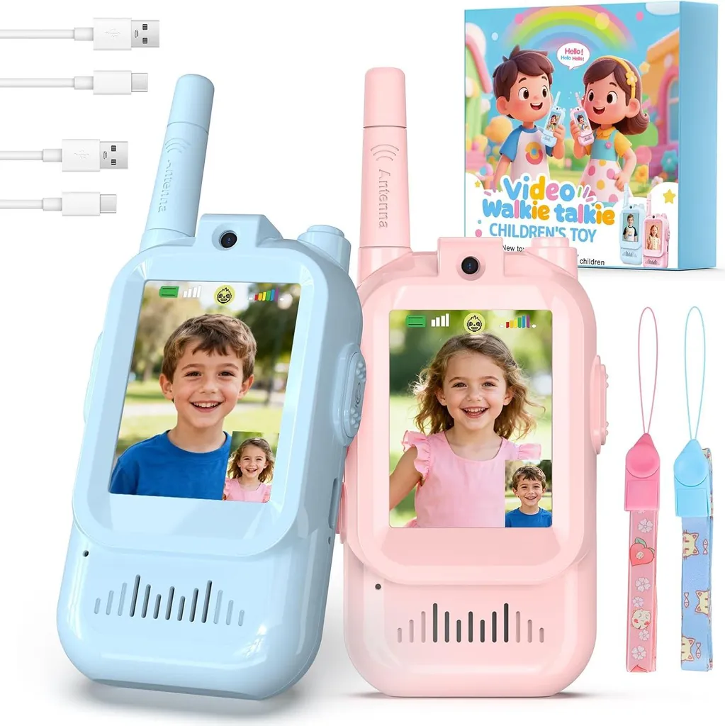 Vidéo Walkie Talkie Enfants Rechargeable Set de 2 Portée 5km Bleu et Rose
