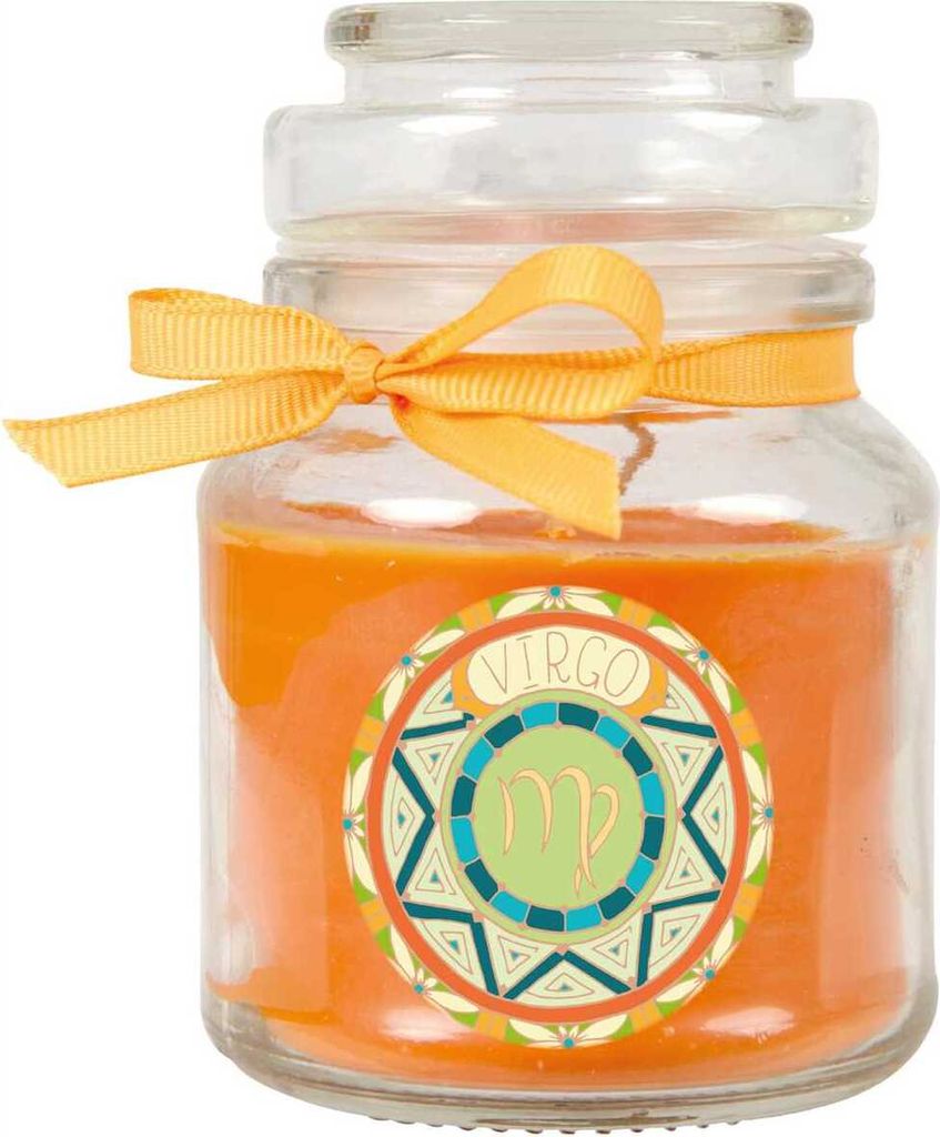 HS Candle "Sternzeichen" Duftkerze im Bonbonglas ( Jungfrau ) - viele Motive zur Auswahl, 120g - Brenndauer bis zu 30 Std - Virgo